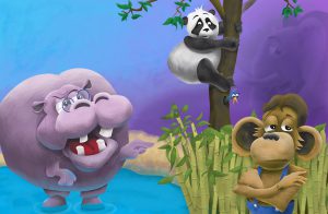 Illustration spread from The Poo at the Zoo book